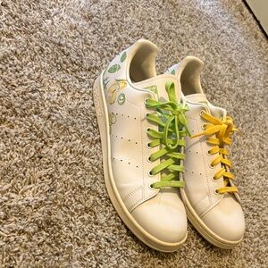 Mens White Sneakers with Green and Yellow Accents